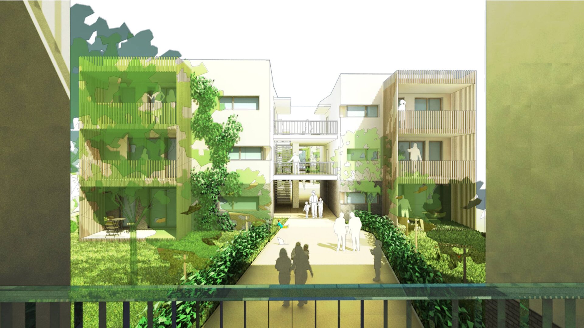 Sketchup_Conception de résidence durable et écologique Visualisation 3D d’un projet résidentiel paysager avec SketchUp.