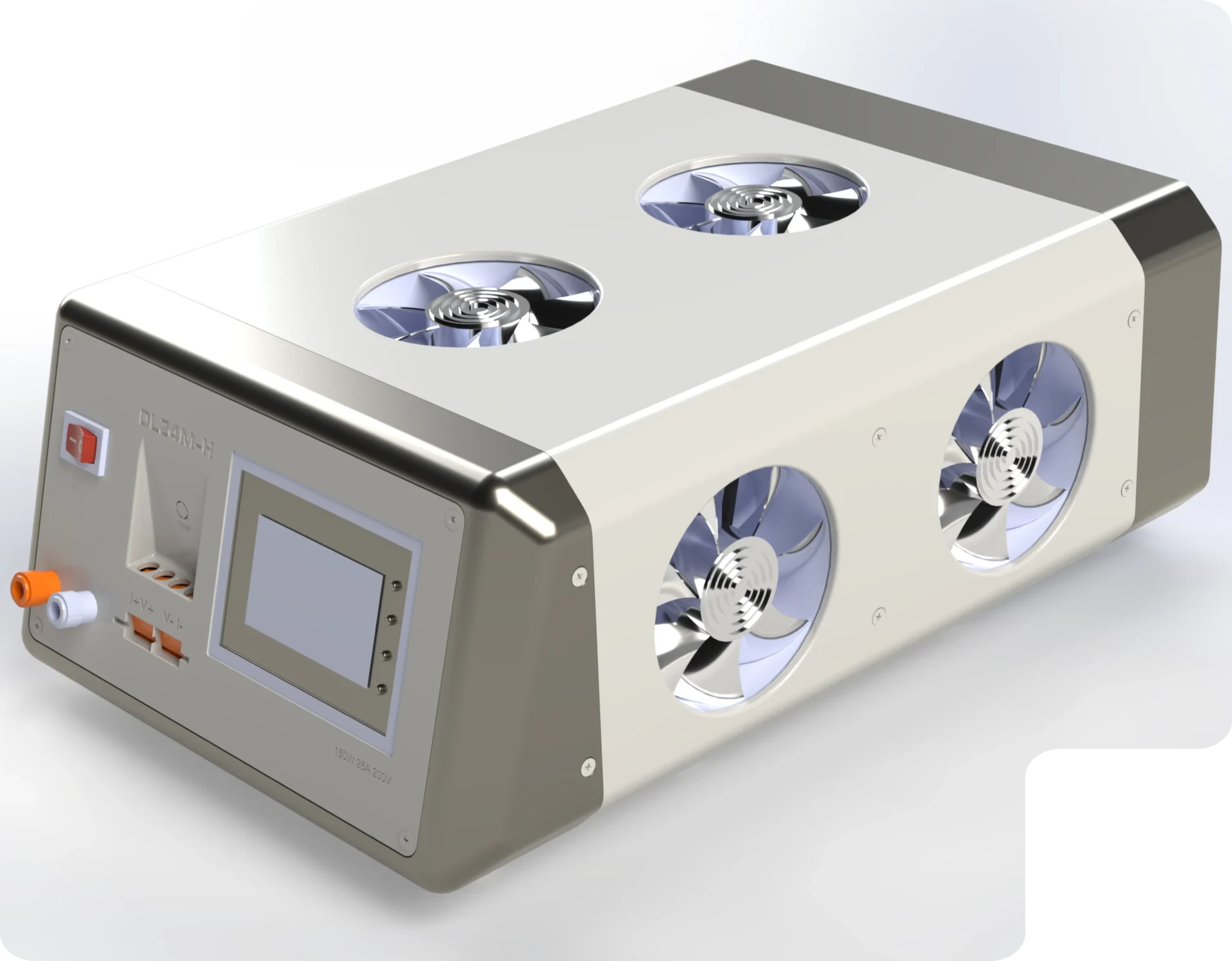 Prototype d’équipement technique en 3D conçu avec SolidWorks Modélisation 3D d’un appareil électronique avec système de ventilation conçu sous SolidWorks