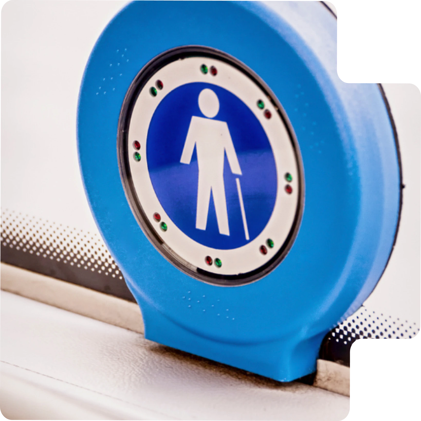 Des outils d’accessibilité innovants ignalétique bleue avec une icône représentant une personne malvoyante.