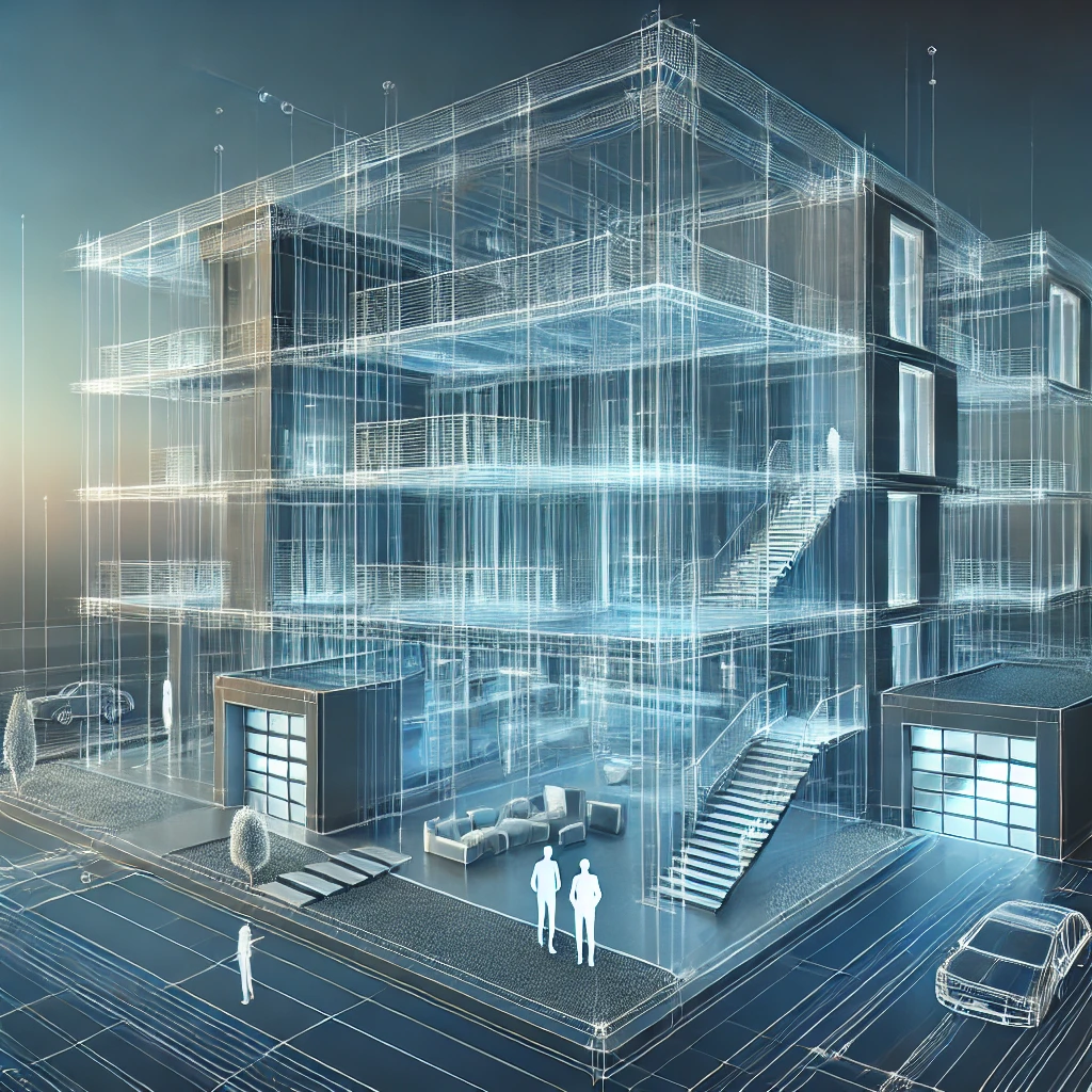 Vue 3D d’un bâtiment modélisé en maquette numérique illustrant la transformation digitale dans le secteur de la construction.