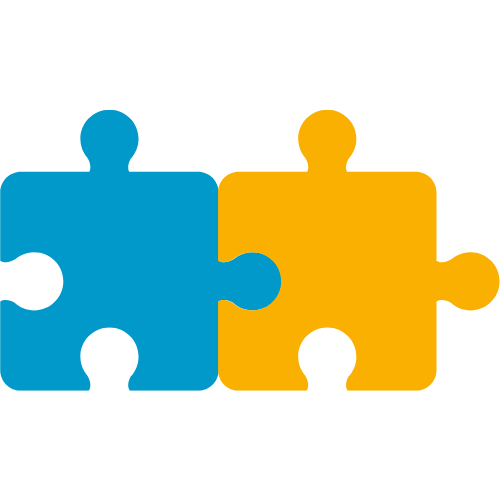 Deux pièces de puzzle imbriquées, symbolisant la complémentarité pédagogique.