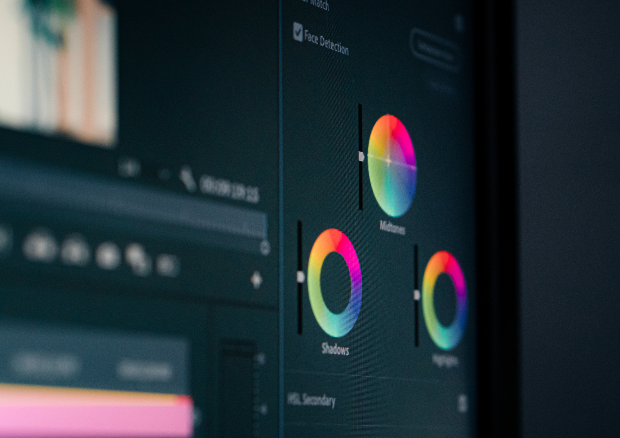 Aperçu des roues chromatiques dans l’interface de Final Cut Pro pour l'étalonnage des couleurs