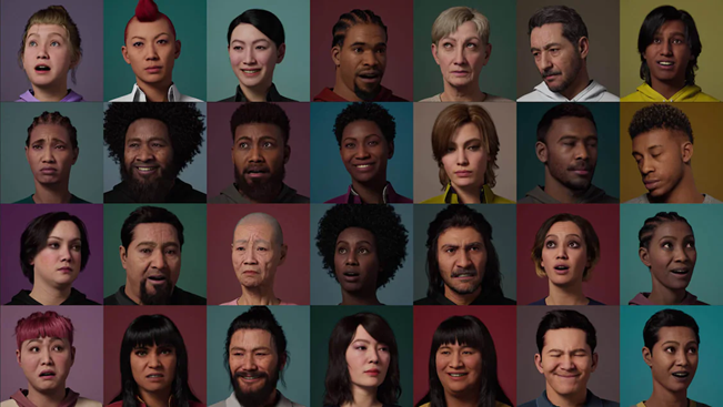 Panels de visages réalisés avec le module Meta Humans