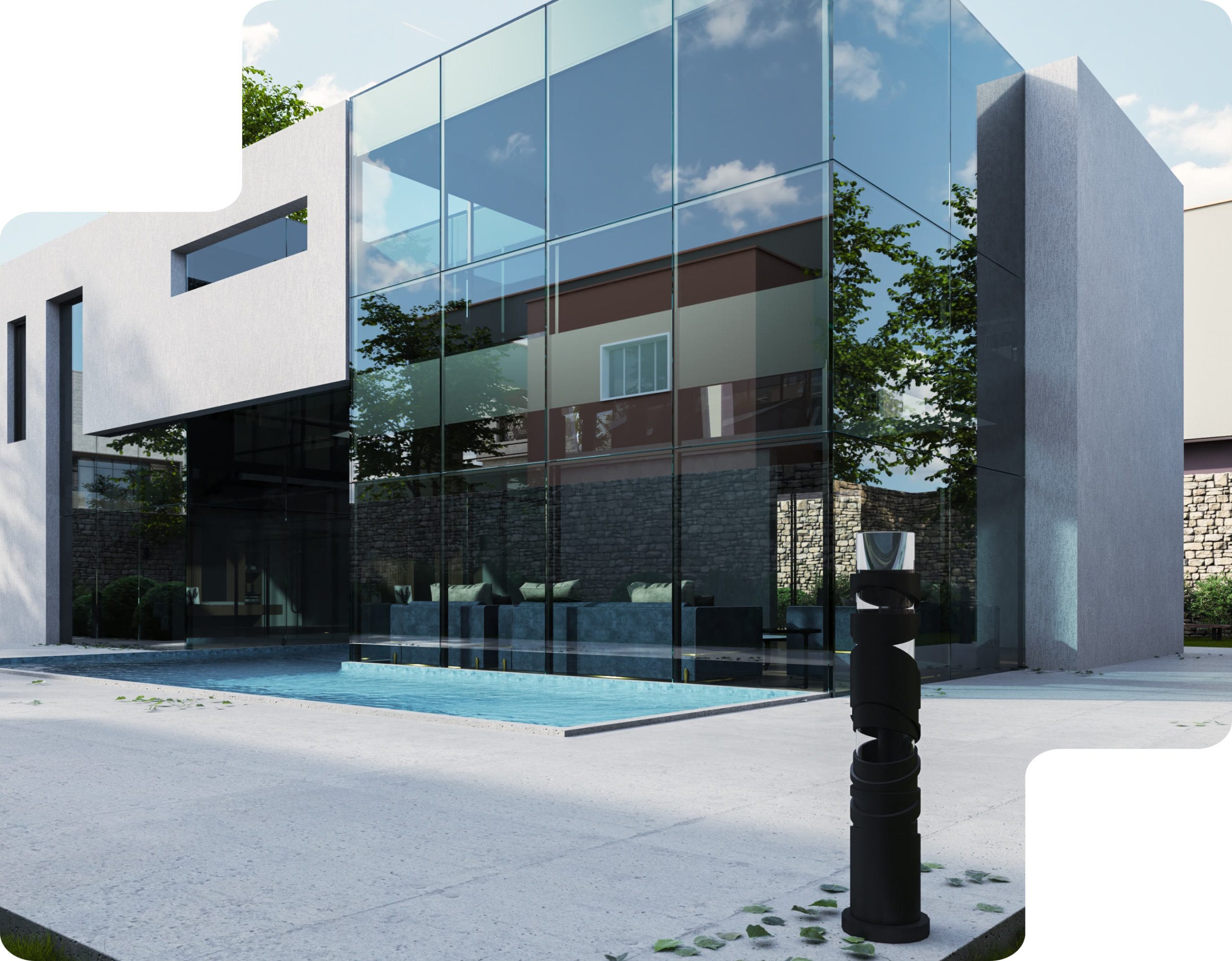 Créez des rendus d’architecture ultra-réalistes avec V-Ray Rendu photoréaliste d’une villa contemporaine avec piscine réalisé avec V-Ray.