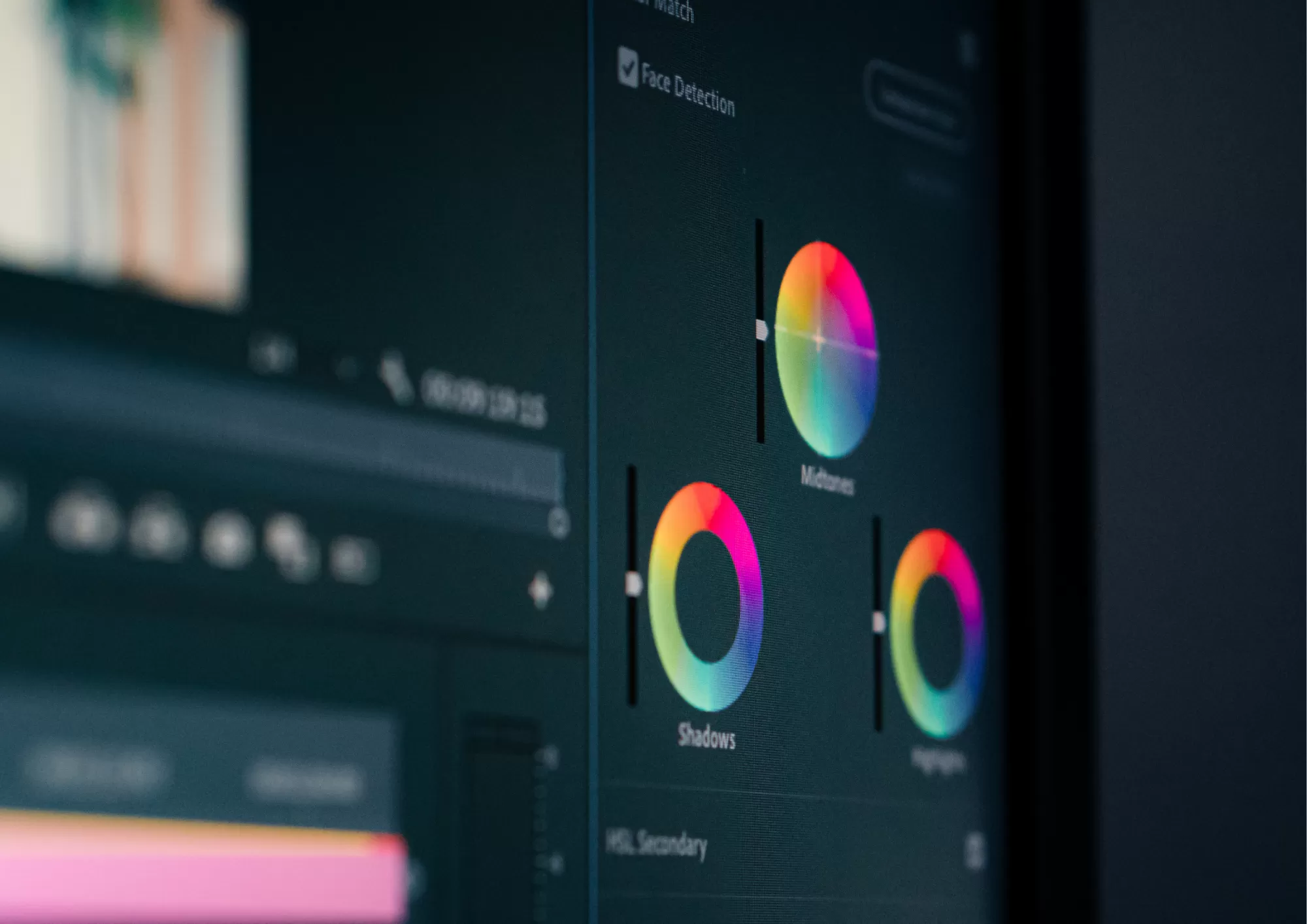 Aperçu des roues chromatiques dans l’interface de Final Cut Pro pour l'étalonnage des couleurs