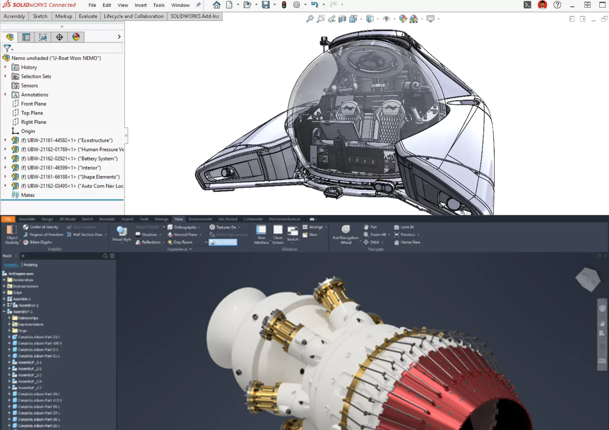 Comparatif visuel entre les interfaces d’Autodesk Inventor et SolidWorks pour la conception mécanique en bureau d’études