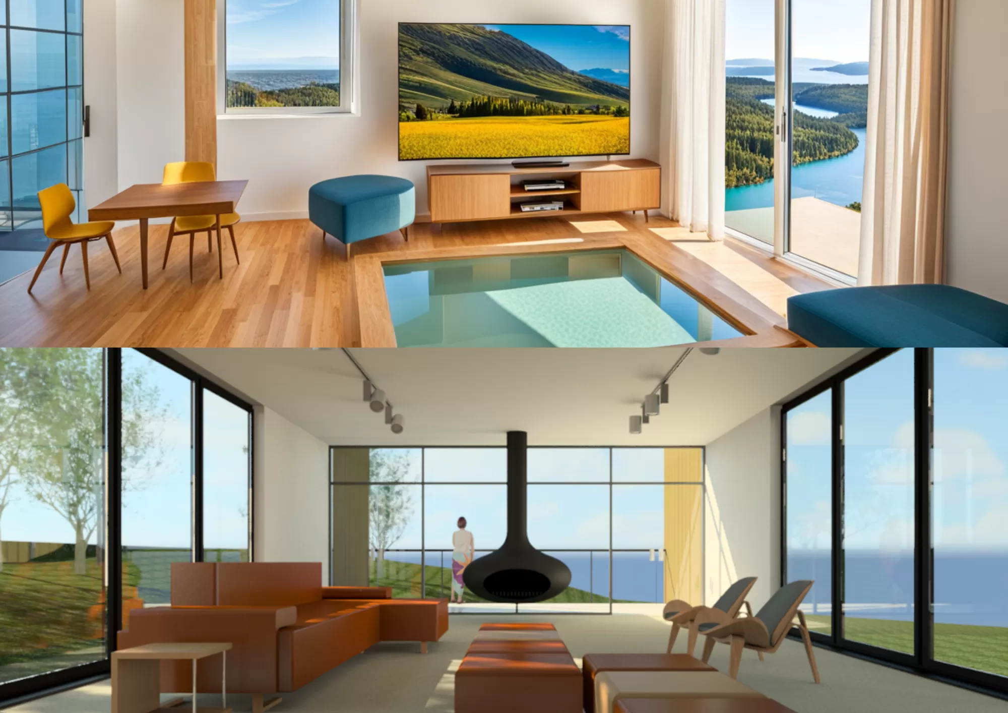 Comparaison de rendus architecturaux BIM illustrant les usages d’Archicad et Revit selon les métiers du bâtiment