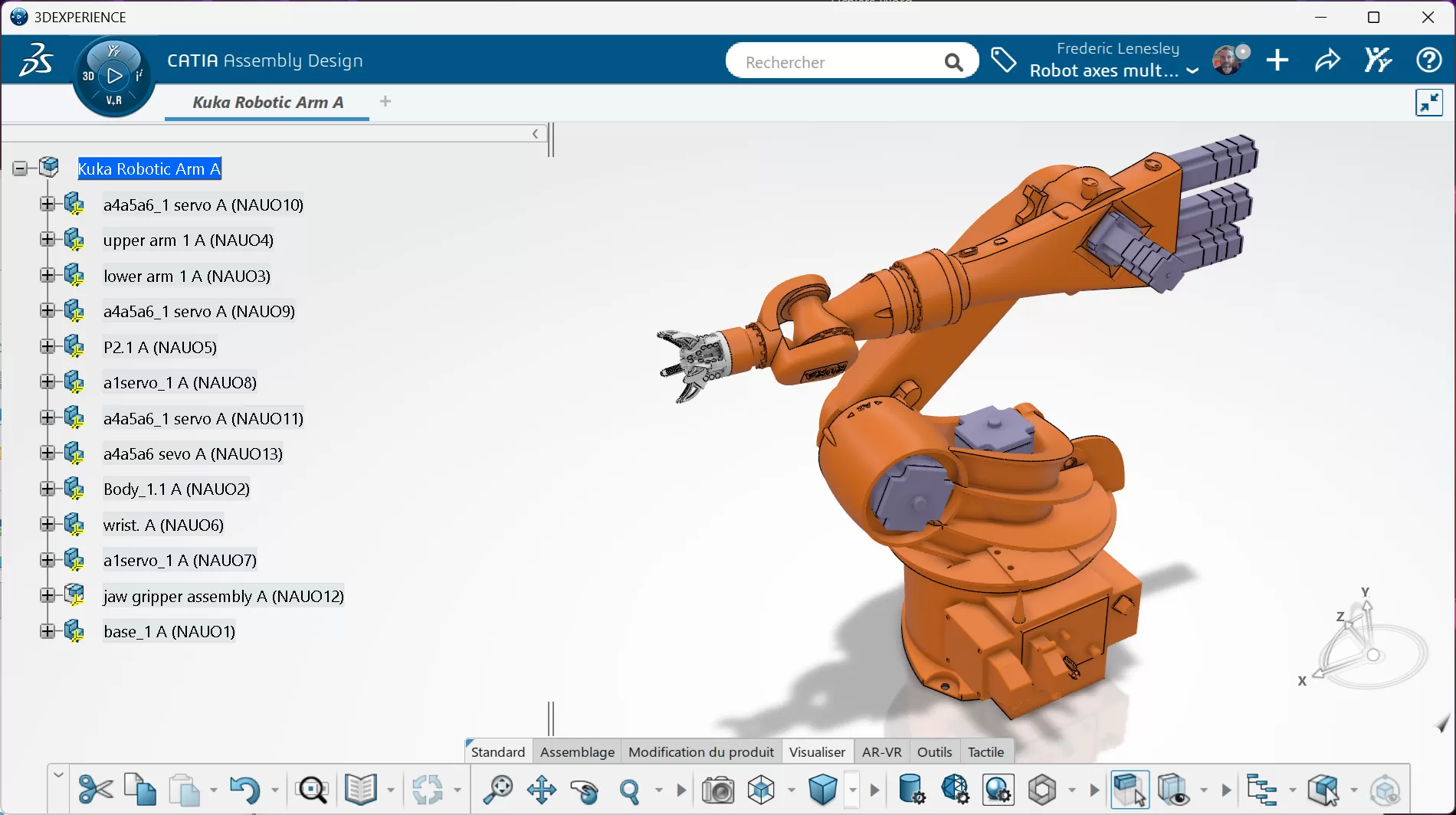 Assemblage 3D d’un bras robotisé industriel conçu dans Catia 3DEXPERIENCE pour la modélisation et la simulation mécanique